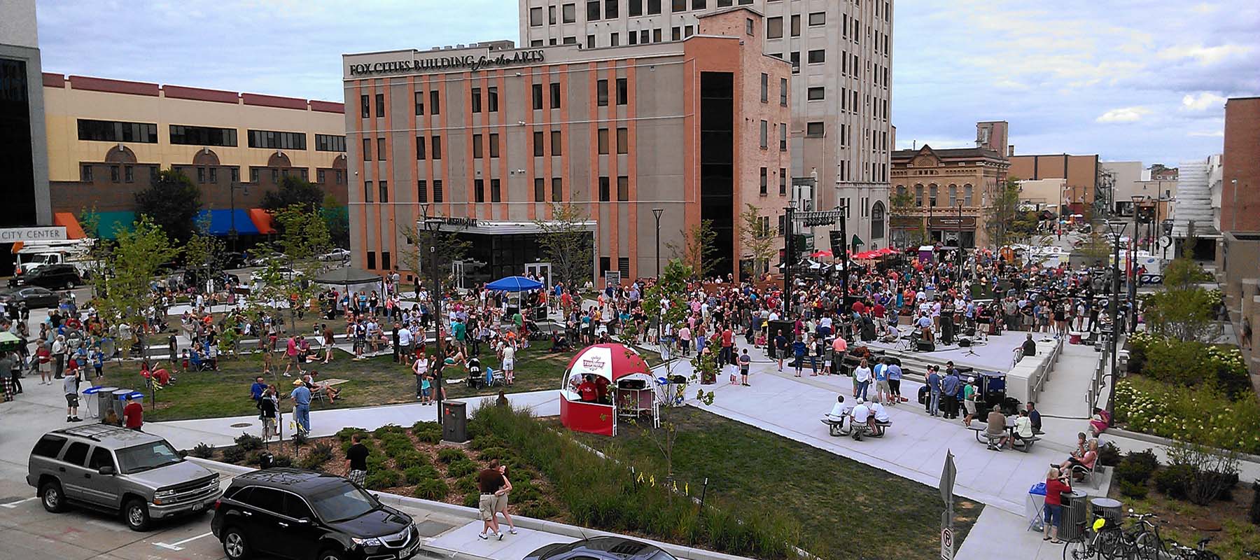 Mile of music in Houdini Plaza downtown Appleton, WI