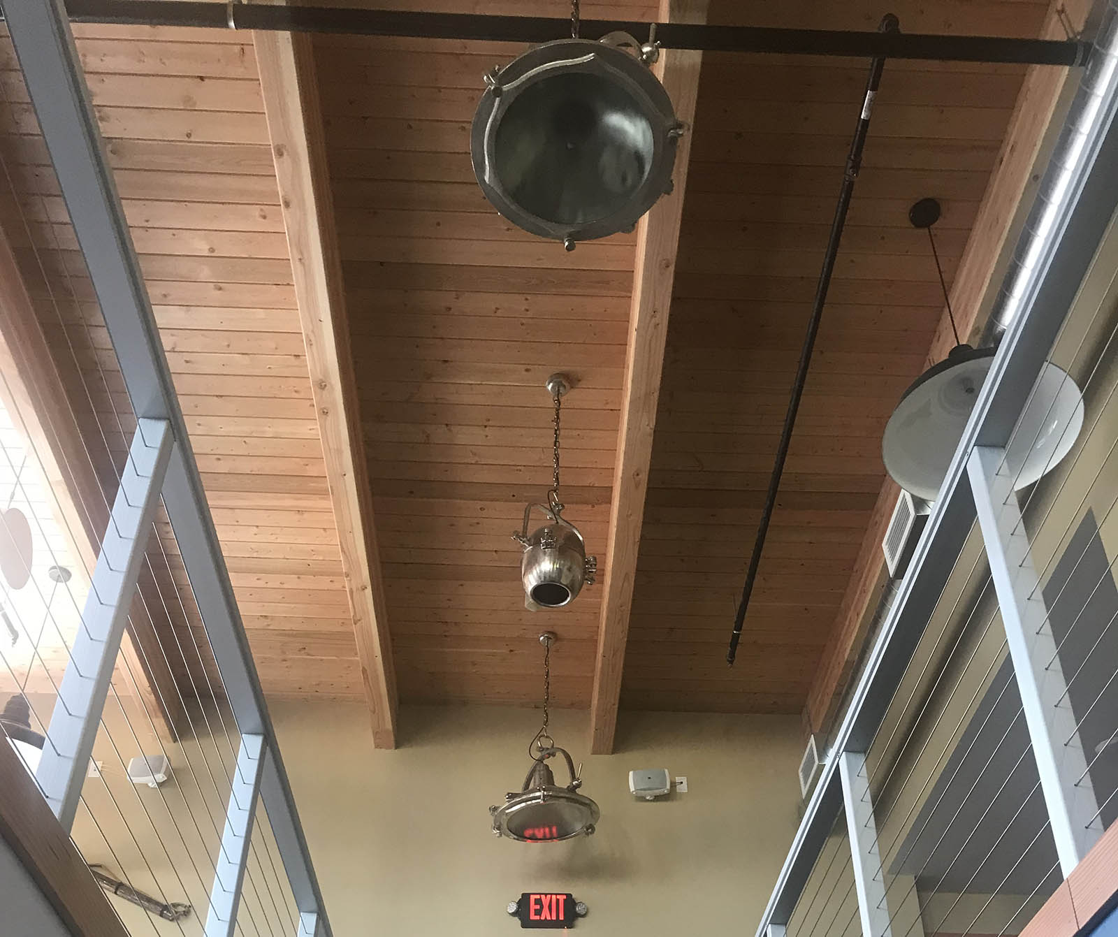 Overhead pendant style lights at Shipwrecked Brew Pub