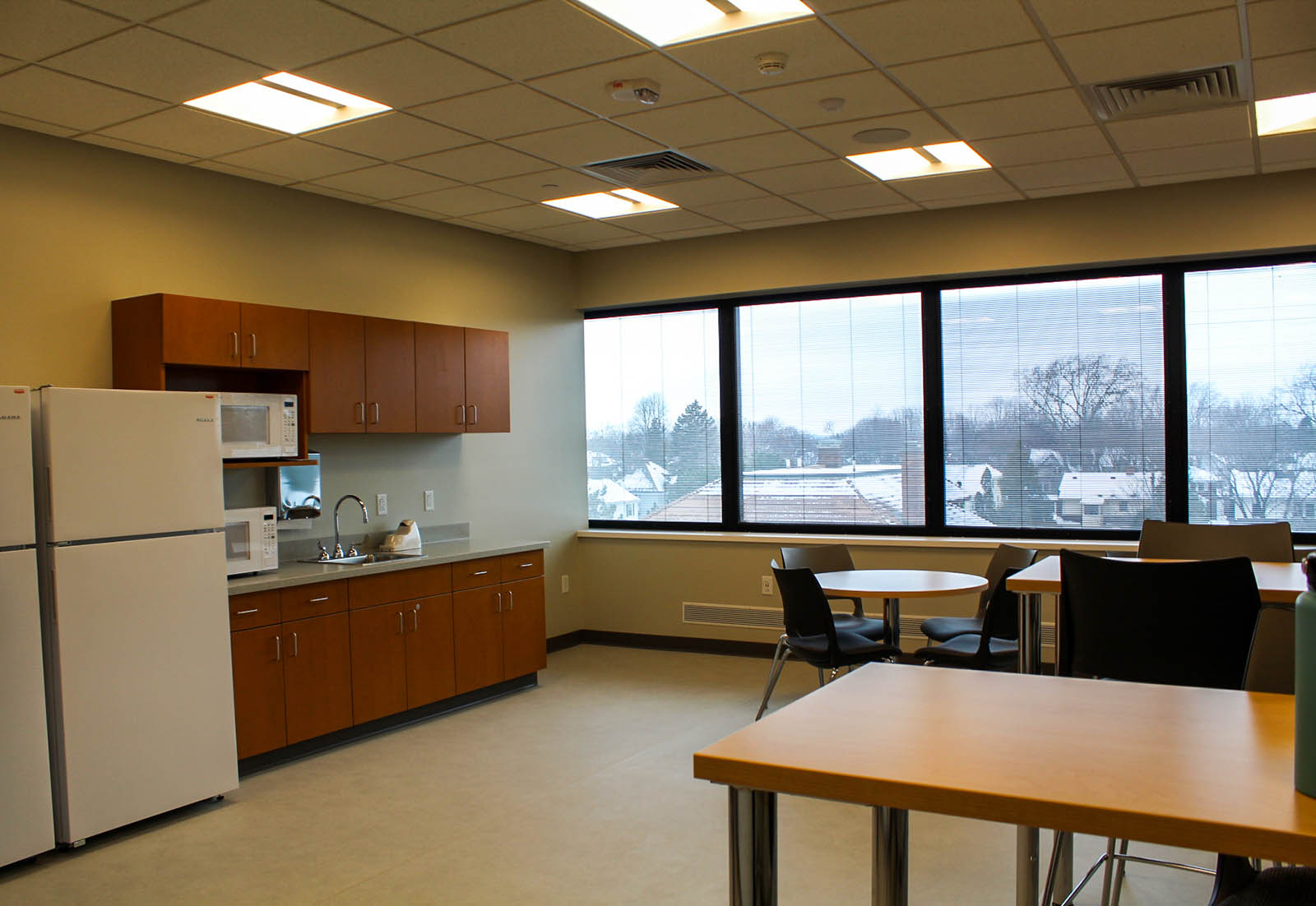 A breakroom with kitchen at Bellin Hospital