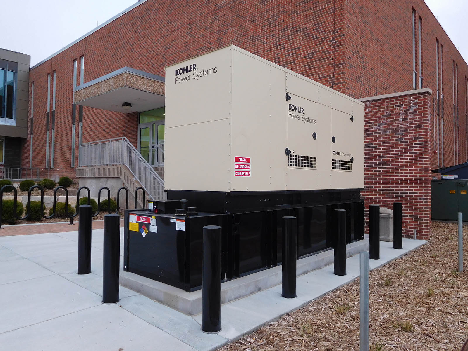 A 300 kW Kohler generator for emergency power outside of Clow Hall Oshkosh, WI